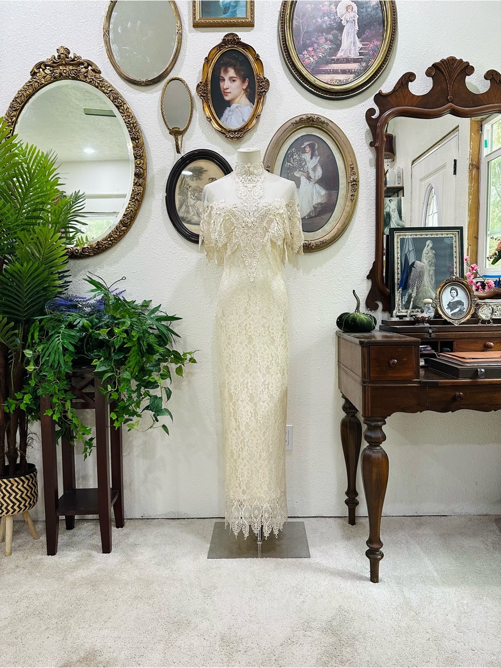 Ivory Lace Off-Shoulder Wedding Midi Dress